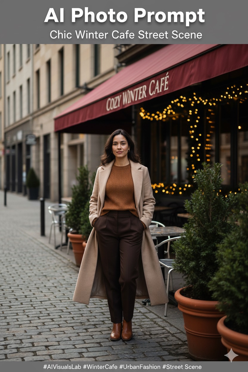 Chic Winter Cafe Street Scene - AI Prompt - AIVisualsLab