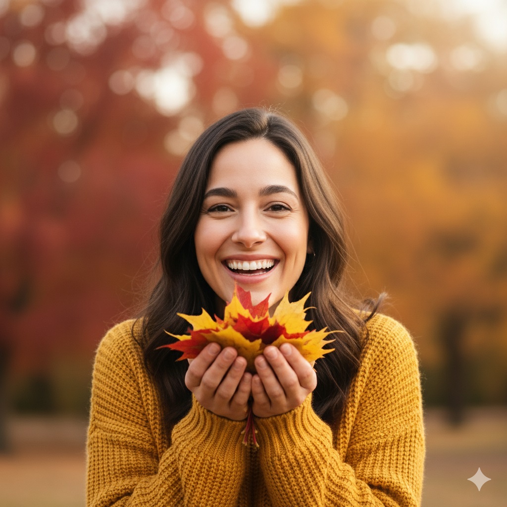 Joyful Autumn Leaves Portrait