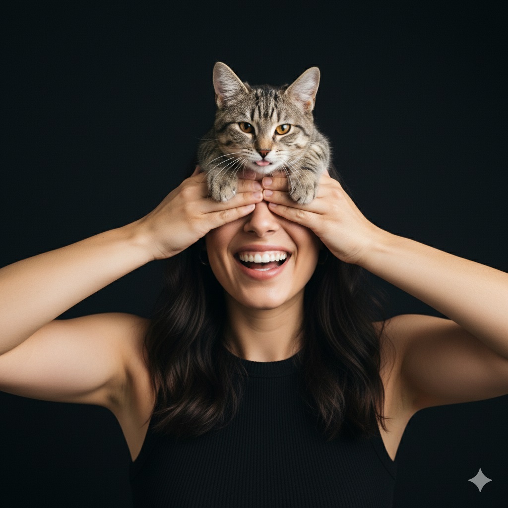 Joyful Peek-a-Boo with Cat - AI Prompt - AIVisualsLab