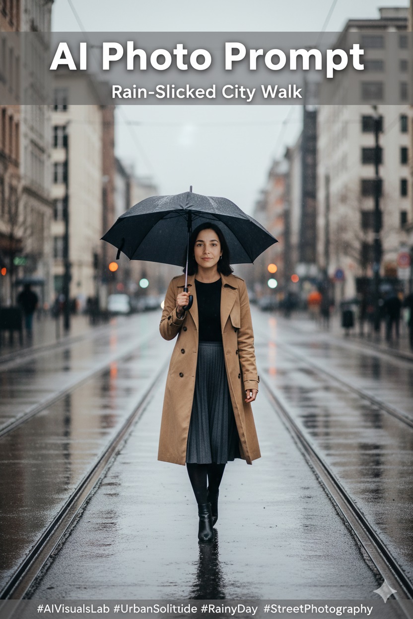 Rain-Slicked City Walk - AI Prompt