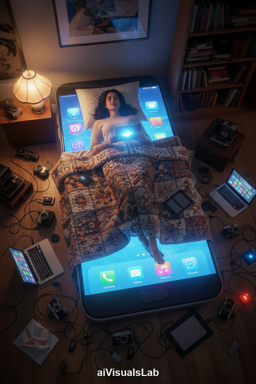 Phone Bed Dream #aiphoto #aiportrait #aiprompt #aivisualslab