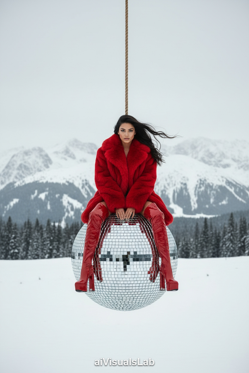 Red Disco Alpine Flight #aiphoto #aiportrait #aiprompt #aivisualslab