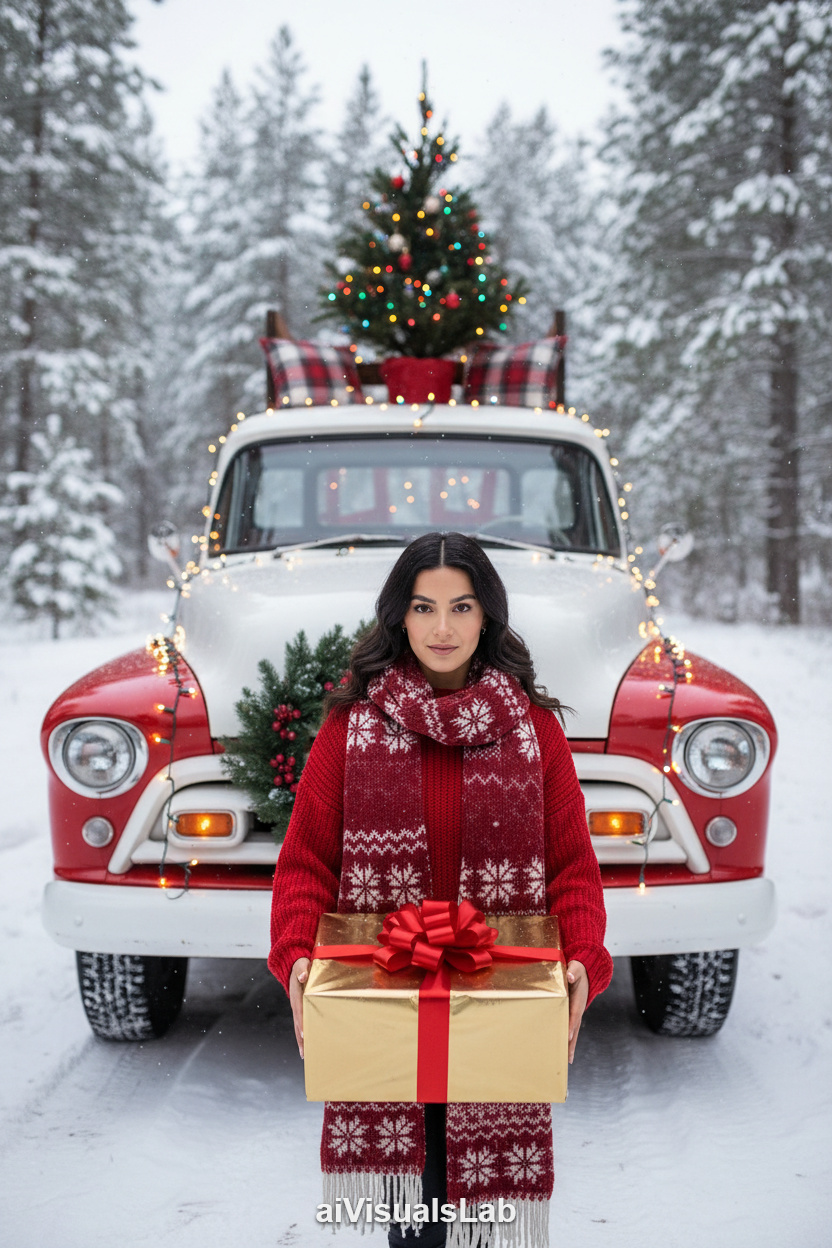 Red Truck Christmas Glow - #aiphoto #aiportrait #aiart #aivisuals