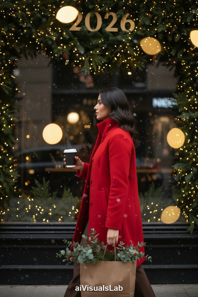 Scarlet Bokeh Urban Winter #aiphoto #aiportrait #aiart #aivisuals