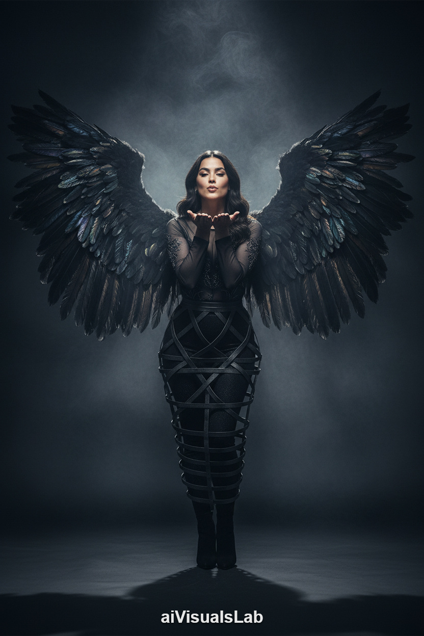 Winged Shadow Kiss #aiphoto #aiportrait #aiprompt #aivisualslab